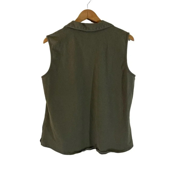 Karen Scott Olive Green Collared Tank XL Knit V Neck Plain Basic Stretch Cotton - Picture 2 of 5